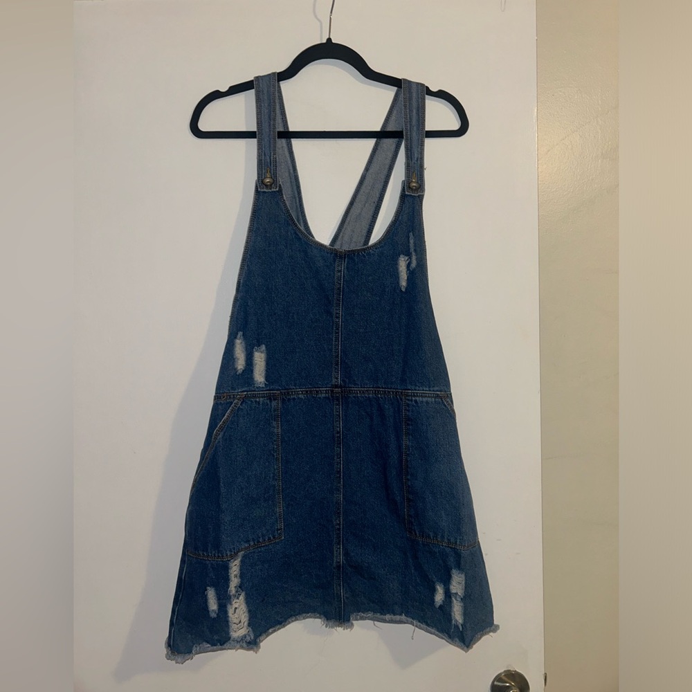 Blue denim overall dress. Size large